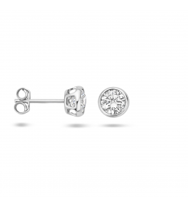 Zilver oorknop zirkonia rond vels 5 mm - 3095364