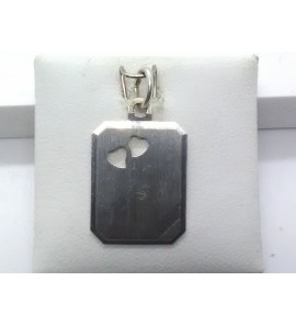 Zilver graveerplaat rechthoek met 2 uitg hartjes 14x18 mm - 3104320