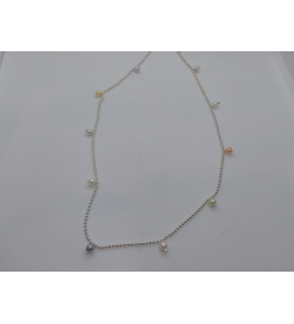 Zilver collier bolletjes met parels kleur 42 cm - 3110025