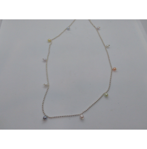 Zilver collier bolletjes met parels kleur 42 cm - 3110025
