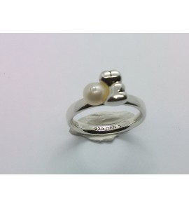 Zilver aanschuif ring met hartjes en parel mt. 17 - 3073165