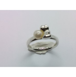 Zilver aanschuif ring met hartjes en parel mt. 17 - 3073165