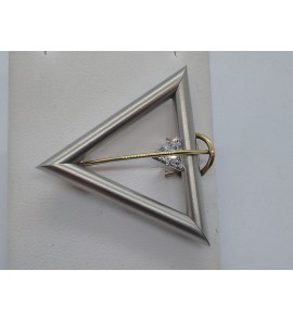 Edelstaal broche met goud en zirkonia - 28686