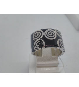Zilver RH dames ring glans en zwart hars - 3101180