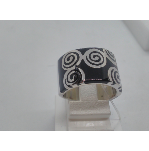 Zilver RH dames ring glans en zwart hars - 3101180