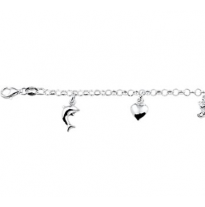 Zilveren kinderjasseron armband 5 bedels gesoldeerd 15 cm - 3102822