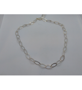 Zilver collier oogketting ovaal 8x15 gehamerd 42 cm - 3102366