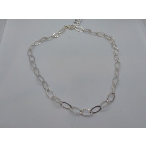 Zilver collier oogketting ovaal 8x15 gehamerd 42 cm - 3102366
