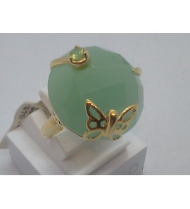Goud dames ring met groen jade/peridoot en vlinder - 3101254
