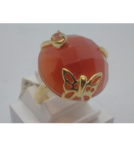 Goud dames ring met rood jade/citrien en vlinder - 3101255
