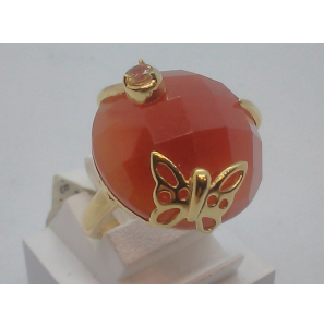 Goud dames ring met rood jade/citrien en vlinder - 3101255