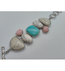 Zilver armband met Ocean jasper howlite opal pink opal 19 cm - 3101262