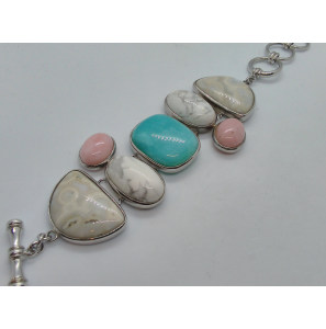 Zilver armband met Ocean jasper howlite opal pink opal 19 cm - 3101262