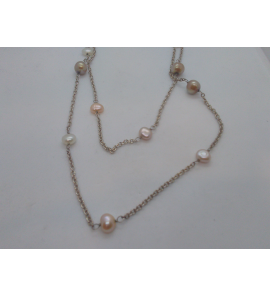 Zilver collier met zw parels 120 cm - 3101261