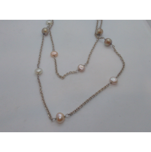 Zilver collier met zw parels 120 cm - 3101261