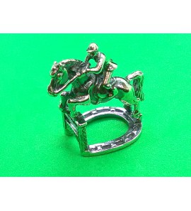 Zilver miniatuur Hoefijzer met paard en springruiter 35 mm - 27823