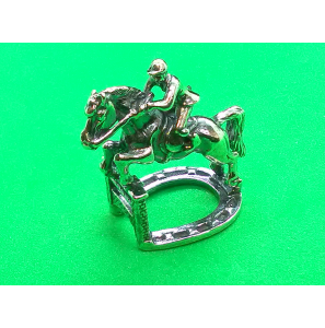 Zilver miniatuur Hoefijzer met paard en springruiter 35 mm - 27823