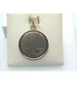 Zilver graveerplaat rond met 2 hartjes 18 mm - 49113