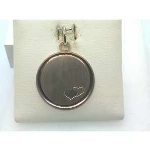 Zilver graveerplaat rond met 2 hartjes 18 mm - 49113