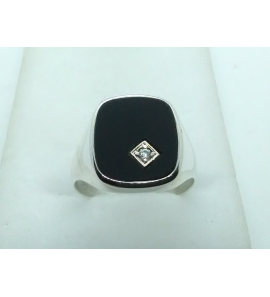 Zilver heren ring ovaal onyx met zirkonia mt. 22 - 51176
