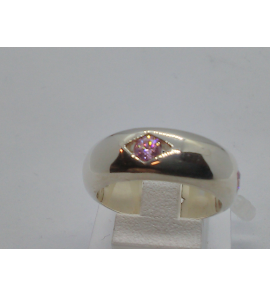 Zilver dames ring bol met roze zirkonia - 37972