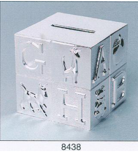Verzilverde spaarpot kubus groot - 50023