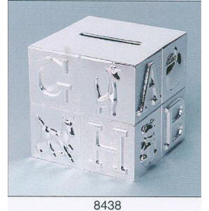 Verzilverde spaarpot kubus groot - 50023