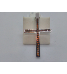 Zilver hanger Kruis met zirkonia bruin - 47303