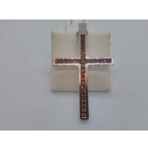 Zilver hanger Kruis met zirkonia bruin - 47303
