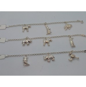 Zilver jass. bedelarmband 3 bedels gesoldeerd - 34397