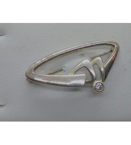 Zilver broche ovaal fant. met zirkonia - 15954