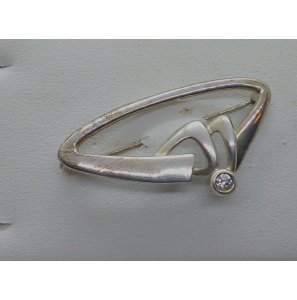 Zilver broche ovaal fant. met zirkonia - 15954