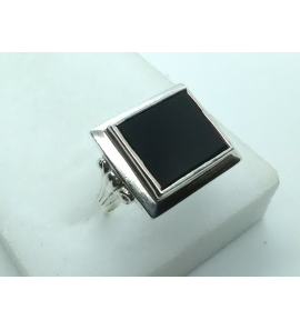 Zilver heren ring met onyx rechthoek mt. 19¼ - 16898