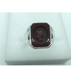 Zilver heren ring 8-kant met carneool wapen mt. 19¼ - 16899