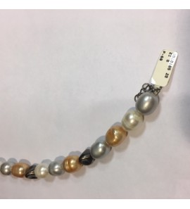 Zoetwater parel armband wit/grijs/brons met zilv apliq/ - 3010185