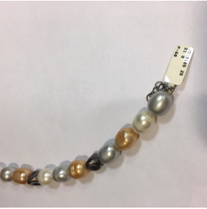 Zoetwater parel armband wit/grijs/brons met zilv apliq/ - 3010185