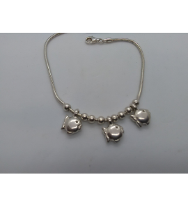 Zilver armband slang met bolletjes en 3 vissen 19 cm. - 3009711