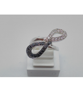 Zilver dames ring gerodineerd met wit/zwarte zirkonia mt. 17½ - 3013897
