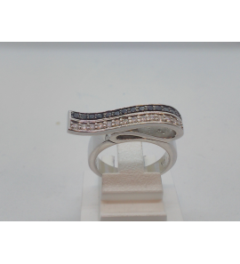 Zilver dames ring gerodineerd met wit/zwarte zirkonia - 3013898