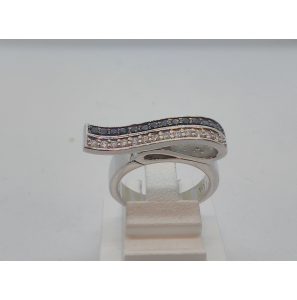 Zilver dames ring gerodineerd met wit/zwarte zirkonia - 3013898