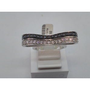 Zilver dames ring met zirkonia wit/zwart - 3012889
