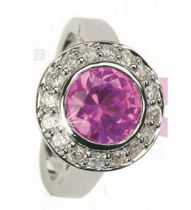 Zilver dames ring met zirkonia wit/roze - 3012910