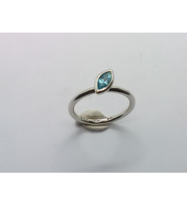 Zilver Spinnig aanschuif ring met "Navette" aquamarin mt. 15½ - 3019930