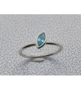 Zilver Spinnig aanschuif ring met "Navette" aquamarin mt. 17½ - 3019933