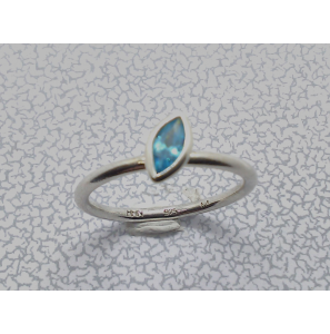 Zilver Spinnig aanschuif ring met "Navette" aquamarin mt. 17½ - 3019933