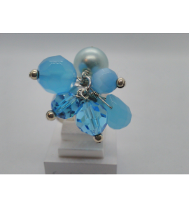 Zilver dames ring met hangers blauw - 3063158