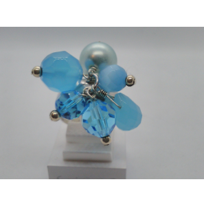 Zilver dames ring met hangers blauw - 3063158