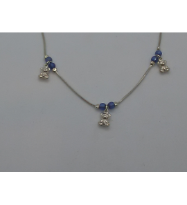 Zilver armband slang met blauwe glas kralen en bedels beer 17.5 cm - 3066259