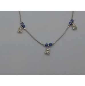 Zilver armband slang met blauwe glas kralen en bedels beer 17.5 cm - 3066259