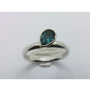 Zilver aanschuif ring met druppel zirkonia blauw mt. 17½ - 3073208